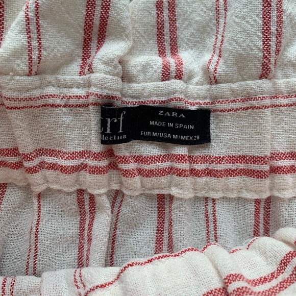 Zara White Red Striped Linen High Waisted Midi Bow Tie Paper Bag Wrap Skirt - Picture 7 of 9